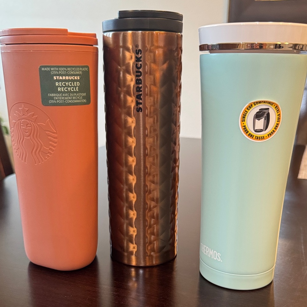Starbucks and Thermos Tumbler Set - Bronze, clay, and Mint